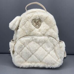 Juicy Couture Let's Get Cozy Faux Fur Mini Backpack Angel Ivory Gold Harware